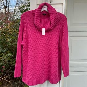 NWT Talbots Pretty Pink Chevron Weave Cowl Neck Sweater